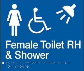 Braille Signs Female Accessible Toilet Right Hand & Shower Sign FDTSRH-BLUE