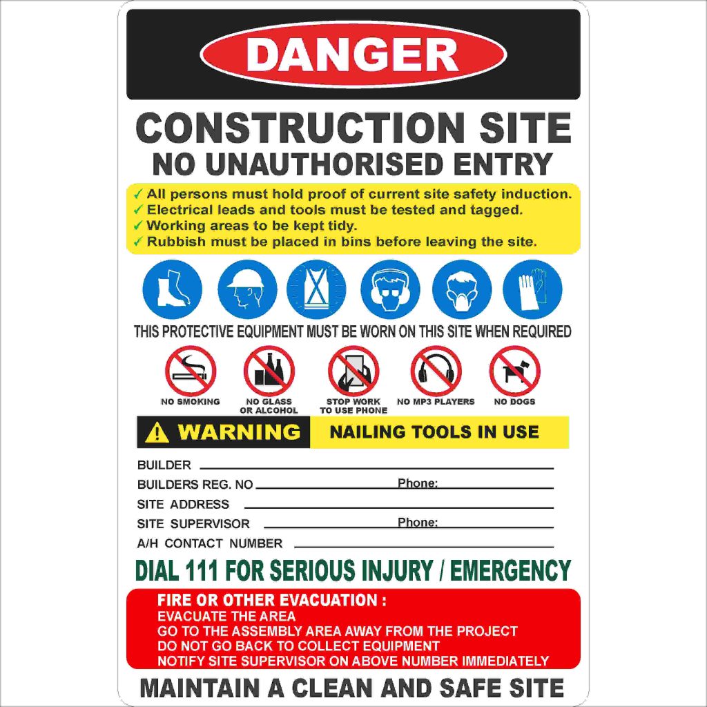 CONSTRUCTION SITE COMBINATION SIGN (NO LOGO) Discount