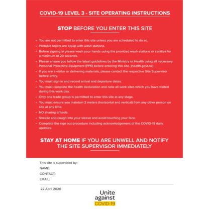 Covid-19 Level 3 - Site Operating Instructions Detailed