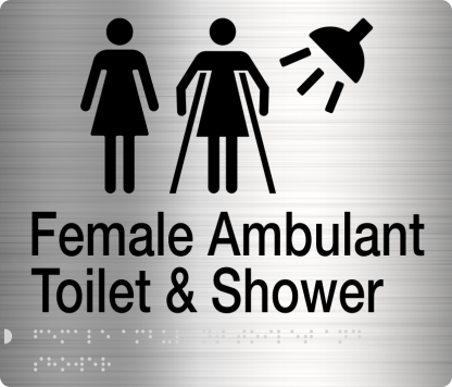 Female / Female Ambulant Toilet & Shower Stainless Steel (Braille)