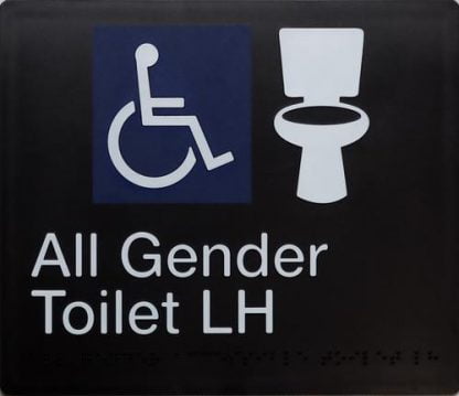 All Gender Toilet Left Hand Sign Accessible White On Black (Braille)
