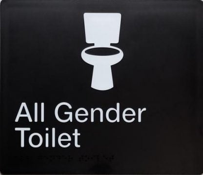 All Gender Toilet Sign White On Black (Braille)