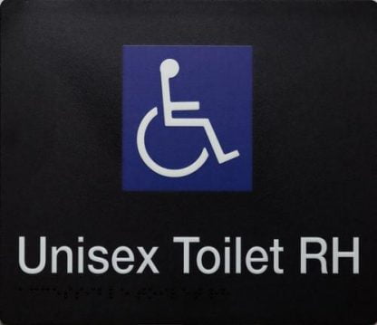 Unisex Toilet Rh White On Black (Braille)