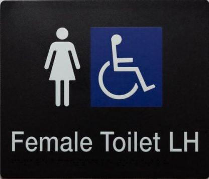 Female Toilet Lh White On Black With 2 Icons (Braille)