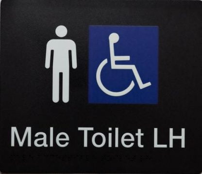 Male Toilet Lh White On Black With 2 Icons (Braille)