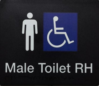 Male Toilet Rh White On Black With 2 Icons (Braille)