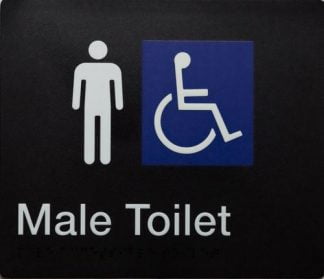 Male Toilet White On Black With 2 Icons (Braille)