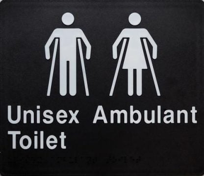 Unisex Ambulant Toilet White On Black 2 Icons (Braille)