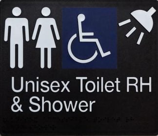Unisex Toilet Rh And Shower Disabled White On Black 4 Icons (copy) (Braille)