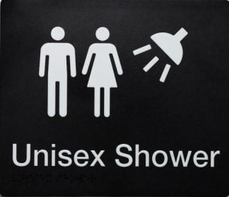 Unisex Shower White On Black 3 Tactile Icons (Braille)