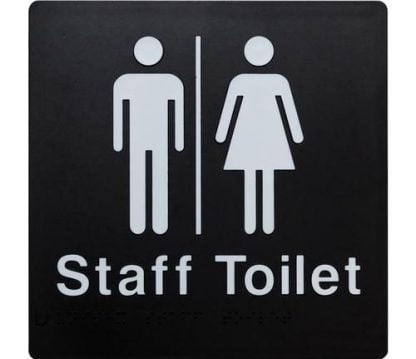 Unisex Staff Toilet White On Black 2 Icons (Braille)