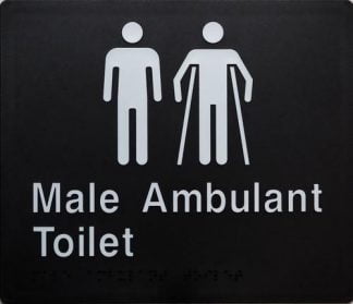 Male/ Male Ambulant & Shower Toilet White On Black 2 Icons (Braille)