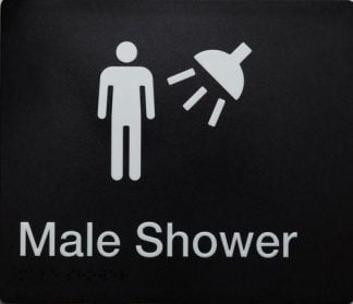 Male Shower White On Black 2 Tactile Icons (Braille)