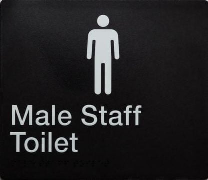 Staff Toilet Sign White On Black Male Icon (Braille)