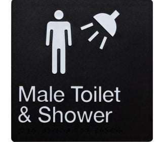 Male Toilet And Shower White On Black 2 Tactile Icons (Braille)