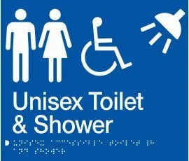 Unisex Accessible Toilet & Shower Sign MFDTS-BLUE (Braille)