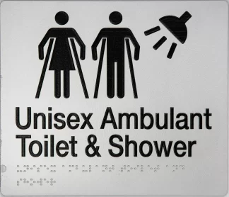 Unisex Ambulant Toilet & Shower Sign 2 Icons MFATS-SILVER (Braille)